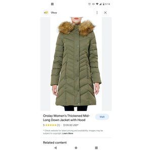 Amazon's Orolay Green Duck Down Feathered Coat Size Medium